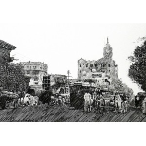 Zameer Hussain, untitled 8 X 11 Inch, Pen ink on paper, Cityscape Painting -AC-ZAH-048